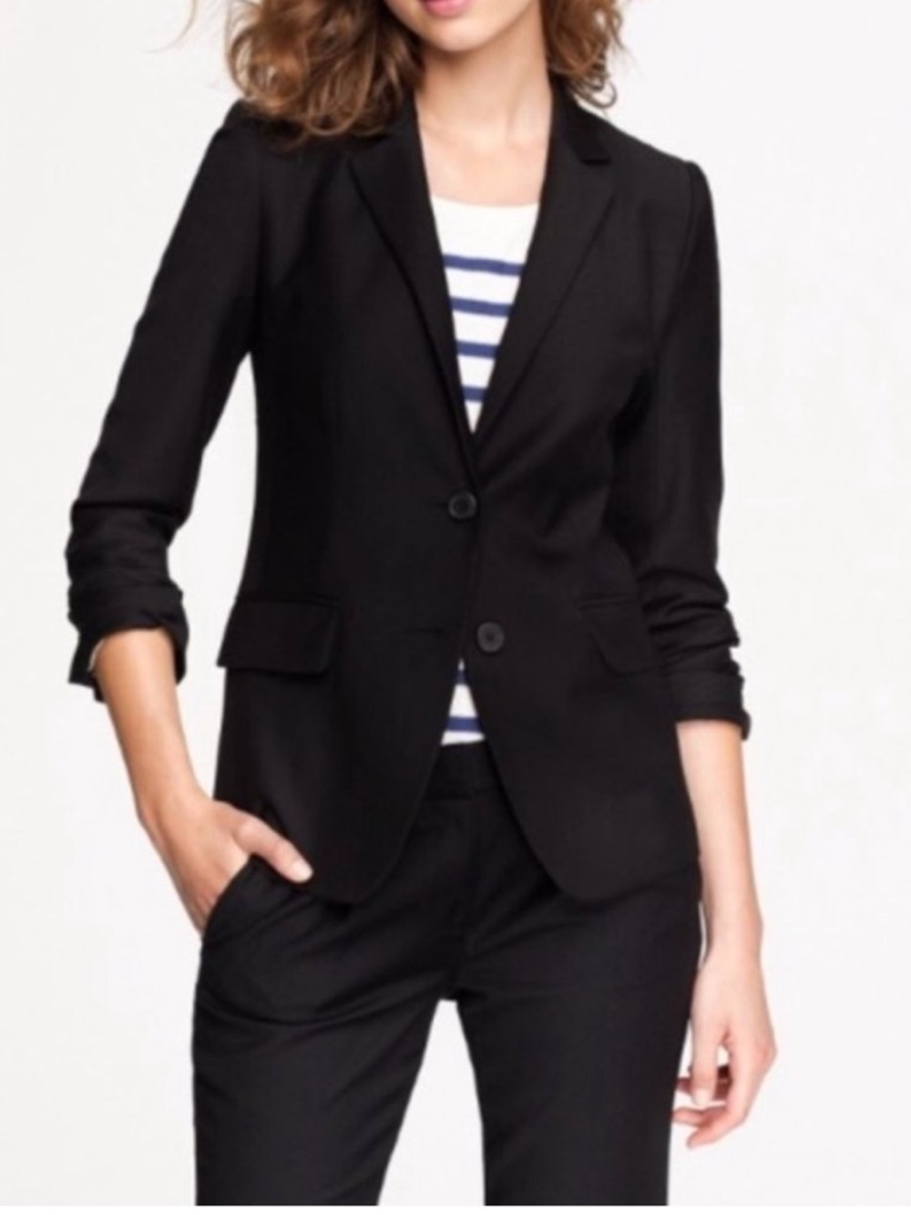 NWT J. Crew 1035 Bi-Stretch Wool Blazer Jacket Black Size 14